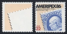 US EFO STAMPS SC# 2145a AMERIPEX 85 22¢ OMITTED COLORS W COMPARISON MNH OG