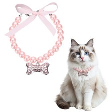Cat Dog Pearl Collar, Small Bow Shape S, Light Pink 
