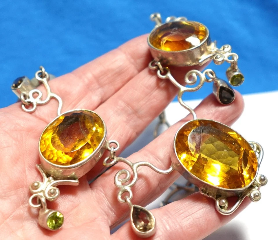 COLLAR PLATA ESTERLINA CITRINO TOPACIO AHUMADO 20 PULGADAS 83 GRAMOS Foto 2 de 2