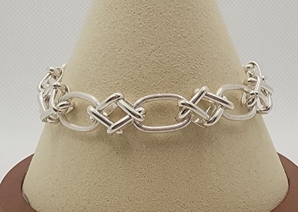 Sterling Silver Link Interlock Geometric Chain Br… - image 1