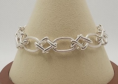 Sterling Silver Link Interlock Geometric Chain Bracelet Toggle Clasp Mark 925 AZ