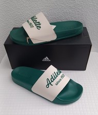 New Men  s Adidas Adilette "Since 1972" Slides/Sandals White/Green GW8749 Sz 12