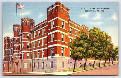 Postcard PA Scranton Colonel LA Watres Armory Linen Vintage PC N506