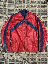 1960s Bates Leather Motorcycle Racing Jacket Red/Blue Size M Vintage