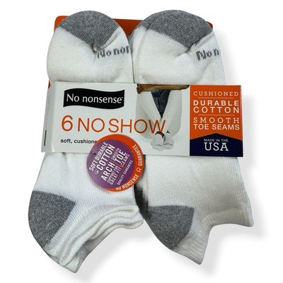 No Nonsense Cushioned No Show Socks Womens Shoe Size 9-12 White 6 Pairs NWT