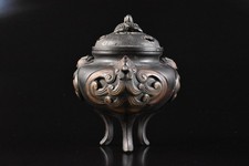F7257: Japanese Copper Bird Flower sculpture INCENSE BURNER Tea Ceremony, auto