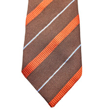 Emernegildo Zegna Woven Copper Brown Blue Striped 100% Silk Tie 57.5