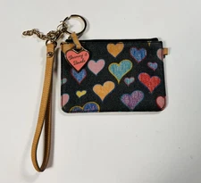 Dooney Bourke Handbag Key Caddy Wristlet Heart Coin Purse Black Leather Coated