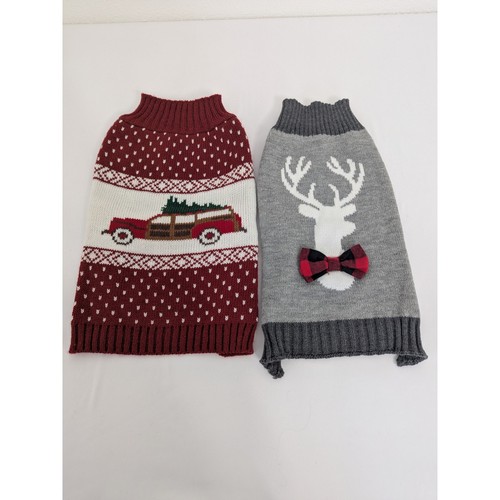 Pet Spirit SimplyDog Christmas Sweaters Set of 2 Reindeer Woodie Wagon S/M