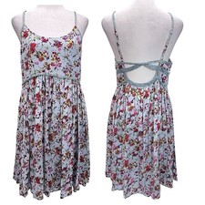 Fairy Boho Pastel Blue Floral Slip Dress Cutout Back Romantic Cottagecore Esley