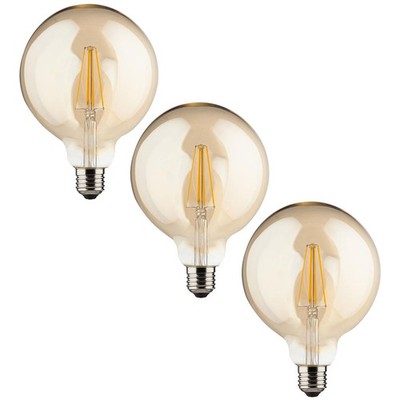 3 x Müller-Licht LED Filament G125 Globe 4,5W E27 Gold 350lm Ra>90 extra warm