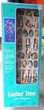 Easter Tree with 24 Hand Painted Wood Ornaments Vintage