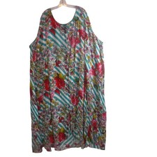 Denim 24/7 Womens 5X Floral Stripe Button Front Maxi Dress Teal Red Viscose