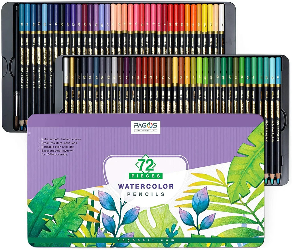 Crayons de couleur aquarellables matériel de dessin 72 couleurs boîte métal