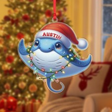 Personalized Stingray Christmas Ornament Custom Name Santa Acrylic Ocean Sea Gif
