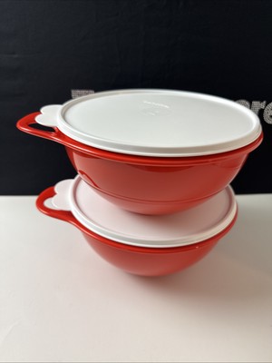 Tupperware Thatsa Jr Mixing Bowl 2.8L / 12 cup Dark Red White Seal Set Of 2