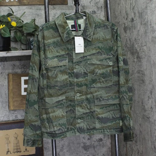 PS Paul Smith Button Down Mountain Print Field Jacket Light Greyish Green M - product listing photo