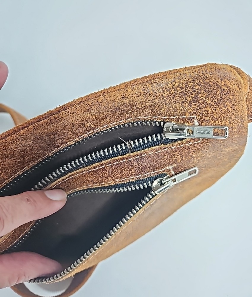 Belt Bag Fanny Pack Brown Leather Suede Zipper Closure