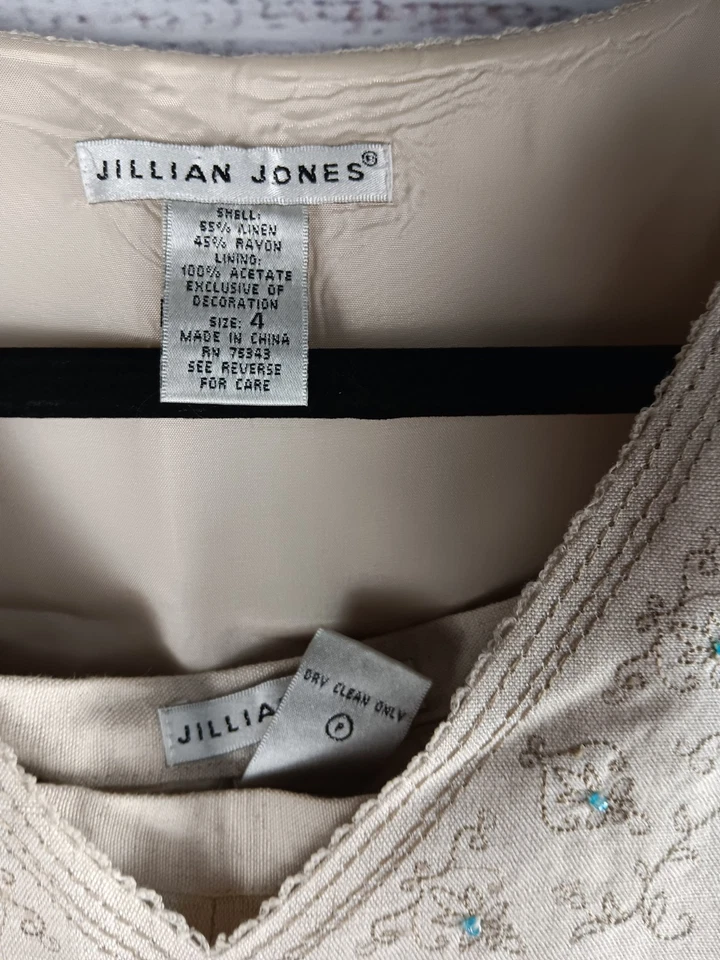 Jillian Jones 2 Piece Set Outfit US Women's 4 Beige Linen Pants Top Lagenlook - Image 3 of 4