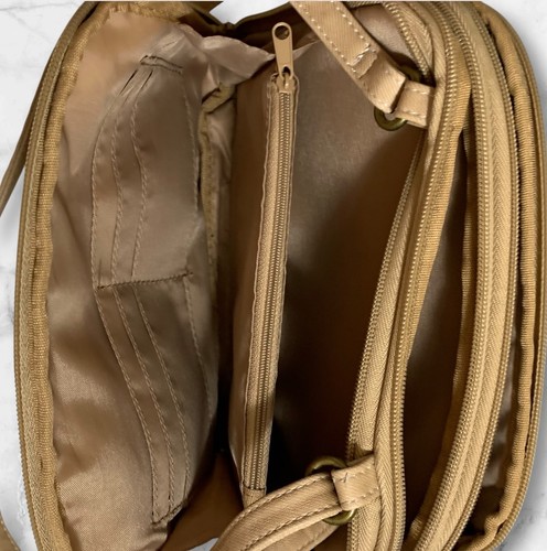 Multi Sac Crossbody Handbag Tan Colorful Floral Design Multi-Pockets Fx Leather - Picture 7 of 12