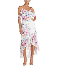 Nightway Womens Ruffled Cold Shoulder Maxi Dress, Multicoloured, 12