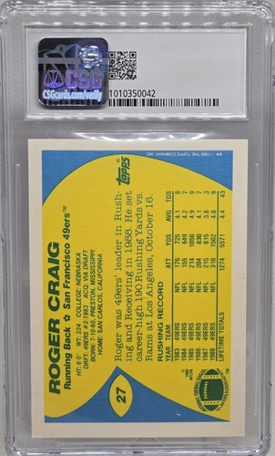 1989 Topps American/UK  #27 Roger Craig CSG 9 UK EDITION  - Picture 2 of 2