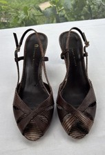 Etienne Aigner Coscob Sling Backs Brown Snakeskin Print Leather Heels Size 8