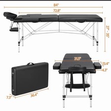 Black Foldable Portable Massage Table Adjustable Height Faux Leather 84x31.5"