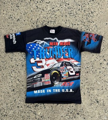 VTG Dale Earnhardt Man Made Thunder Lightning USA AOP Shirt Sz L  Single Stitch
