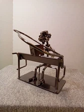 Industrial Metal Art Decor Piano Player Nut Bolt Figurine Rare 5.5”x4.5”