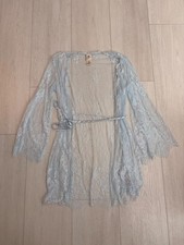 Vintage Jonquil by Diane Samandi Lingerie Short Robe Sz S Light Blue Lace