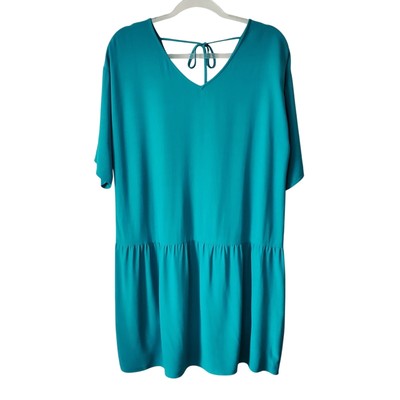 Eileen Fisher Mini Shift Dress S Teal Minimalist Lagenlook Coastal Modern Flaw 