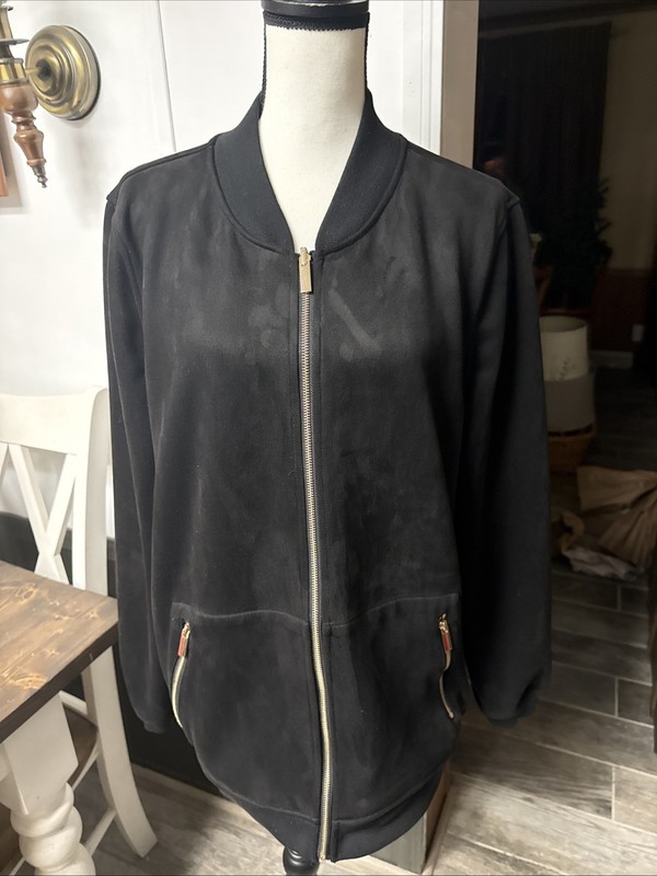 NWT Joy Mangano Reversible Velvet Black Bomber Jacket Sz XL