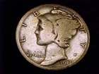 1917-S Mercury Dime, Very Good Grade.