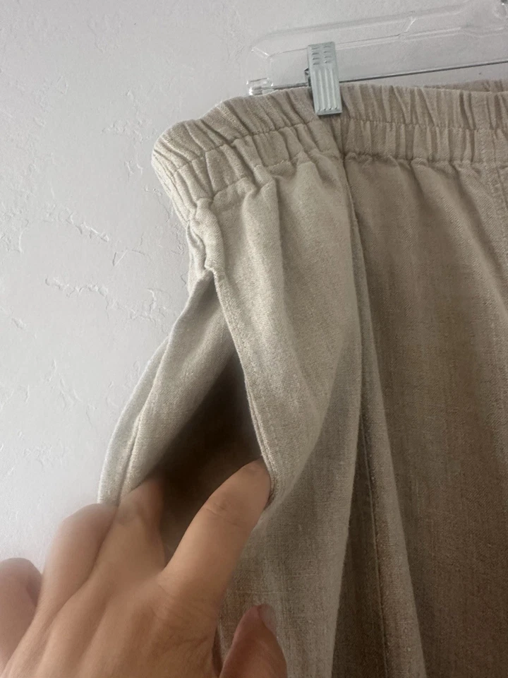 FLAX S Large Elastic Waist Wide Leg Pants - Beige - Image 3 of 4