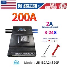 JK Smart BMS 8S-24S 200A Li-ion LiFePo4 BMS 2A Active Balancer BT/RS485 LCD US