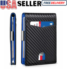 Men's Slim PopUp Bifold Carbon Fiber Wallet, RFID Blocking, Money Clip, Men Gift