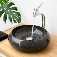 Lavabo da appoggio in marmo 40 x 12 cm pietra naturale nero rotondo bagno piacere soggiorno
