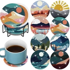 Sunnyray 8 Pcs Diamond Painting Coasters Landscape Diamond Paint Art Kits wit...