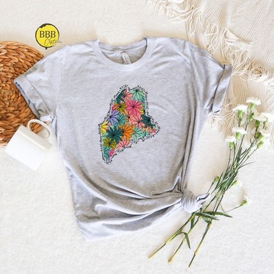 Maine State T-Shirt Gift for Maine Floral Lover Favourite Souvenir Tee