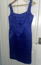 Sangria Blue Body Con Bandage Dress Satin Size UK 12 USA 8 Knee Length