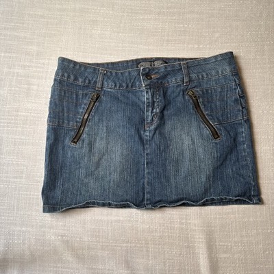 Ghosts & Angels Y2K Denim Mini Skirt Zippered Front Zip Pockets Size Large