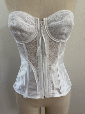 Rare Fredericks of Hollywood VTG White Lace Bustier Corset Zip