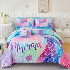 Mermaid Twin Girls Bedding Set, Colorful Twin 6-Piece Colorful Mermaid
