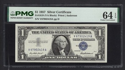 United States-Silver Certificate 1 Dollar 1957 Fr#1619 (VA Block) UNC Grade 64