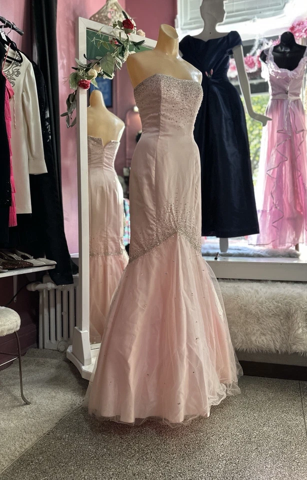 Vestido De Colección Y2K Años 2000 Sin Tirantes Baile de graduación Rosa Cuentas Sirena Hada XS Foto 4 de 4