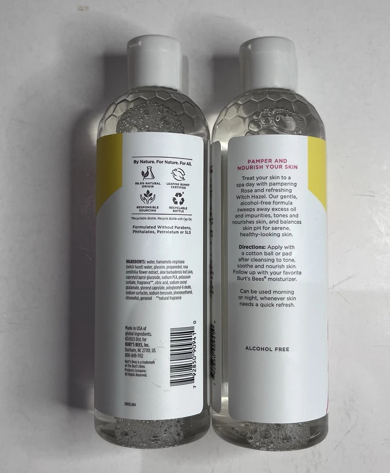 Lote de 2 tónicos hidratantes Burt's Bees 12 oz limpiador facial de hamamelis y rosa cuidado de la piel Foto 2 de 2