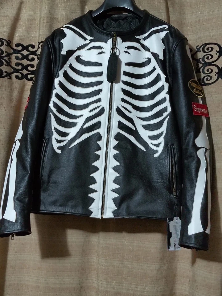 Chaqueta Esqueleto Cuero Supreme Vanson Negra Motociclista Chaqueta de Cuero Foto 2 de 4