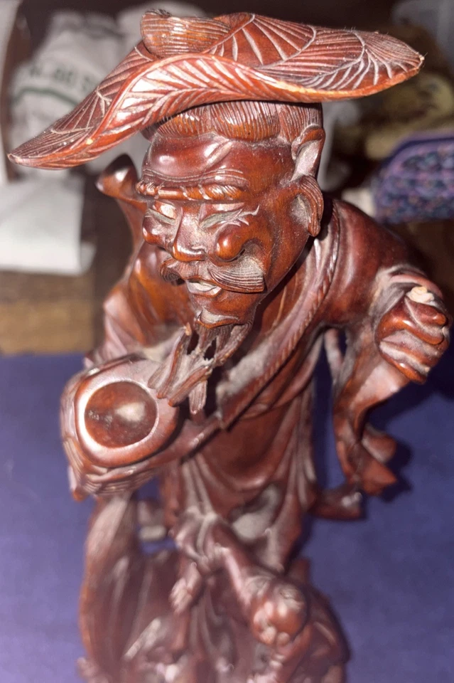 ANTIGUA ESTATUA DE BOJ TALLADA JAPONESA/CHINA DE LAS FIGURAS DEL GUARDIÁN, SIN BASTÓN Foto 2 de 4