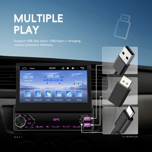 7" 1DIN Flip Autoradio Touchscreen Bildschirm Bluetooth FM USB MP5 Player Radio - Bild 13 von 23